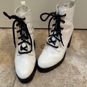 BP White Combat, Lace-Up Boots with Heel